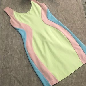 Green, pink and pastel blue dress